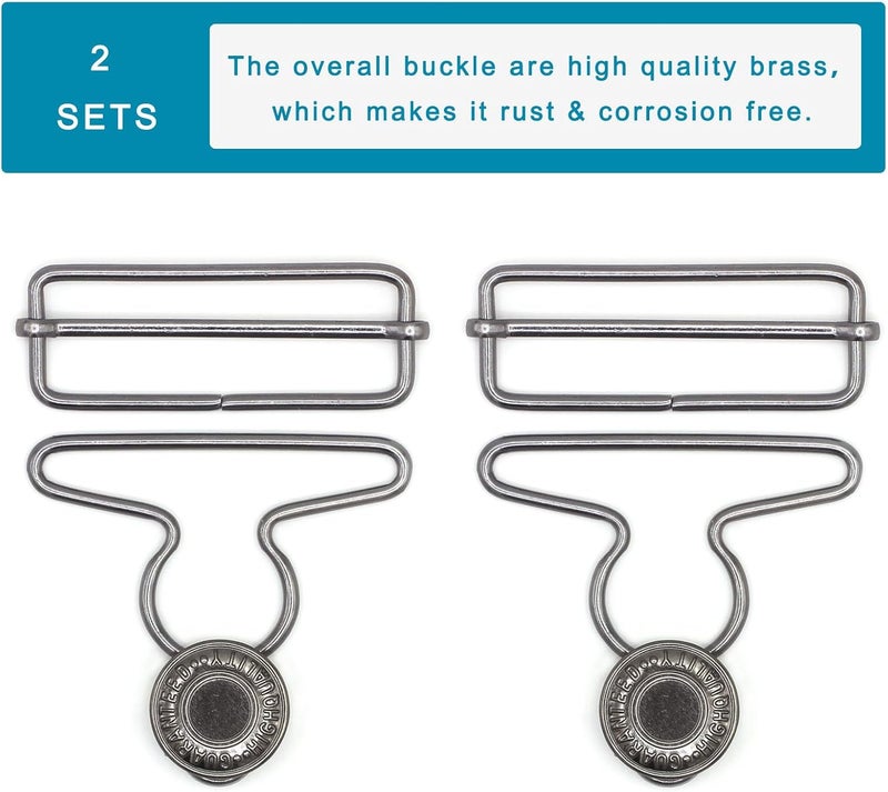 Enosea 2 Sets 2 inch Overall Buckles Replacement, Metal Suspender Buckle Overall Clips with Buckle Slider and Buttons - Image 4